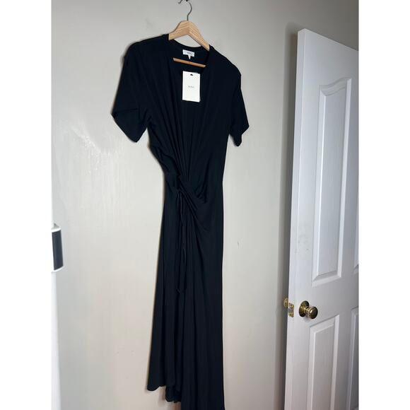 NWT A.L.C. Bridget Twisted Cut-Out Short Sleeves Crew Neck Black Midi Dress - Picture 3 of 7